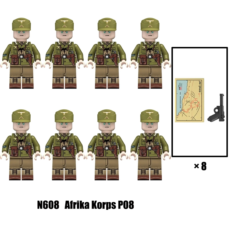 N605-608 WW2 AFRIKA KORPS 98k Building Blocks Educational Assembly Action Figures Minifigs P08 Toys Christmas Gift Children WW1