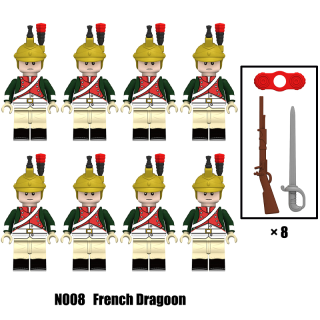 N004-008 Napoleonic Wars Military Soldiers Building Blocks WW2 Minifigs  French Dragoon  Fusilier Weapons Toys Children Gifts