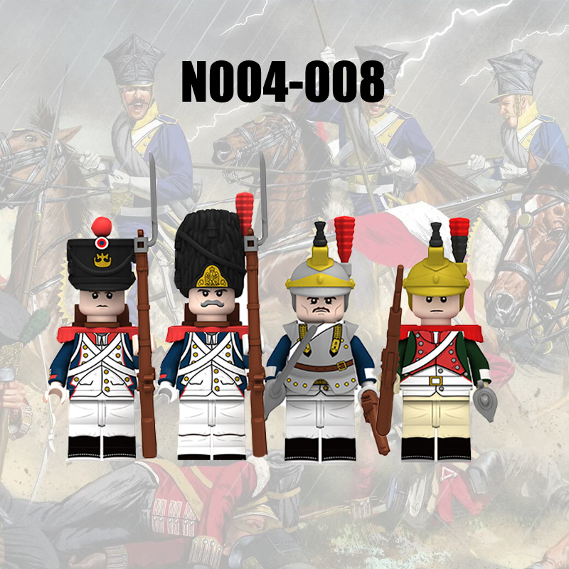 N004-008 Napoleonic Wars Military Soldiers Building Blocks WW2 Minifigs  French Dragoon  Fusilier Weapons Toys Children Gifts