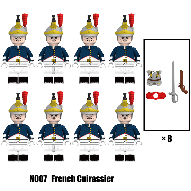 N004-008 Napoleonic Wars Military Soldiers Building Blocks WW2 Minifigs  French Dragoon  Fusilier Weapons Toys Children Gifts