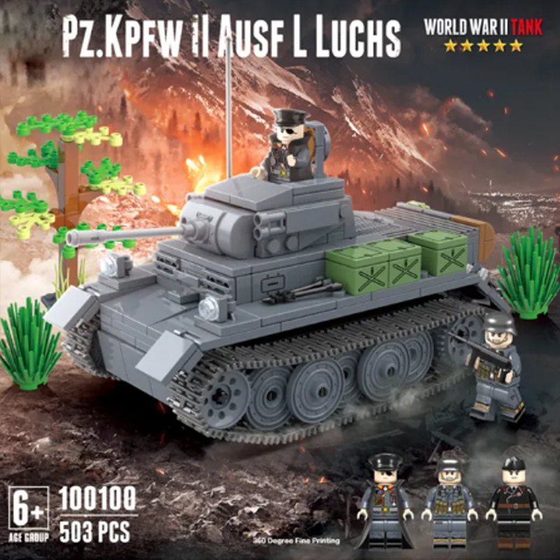 WW2 Pz.Kpfw II Ausf.L Luchs Military Tank Building Blocks Track Battle Model Army Weapons Soldier MOC Accessories Brick Boy Gift