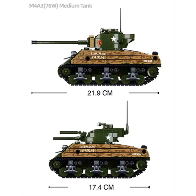 Sluban 715PCS M4A3 Medium Tank Model Bricks WW2 Classic Army Armored Tank Figure Building Blocks Set DIY Toys For Chilren Gifts