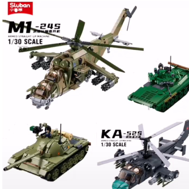 Sluban Military Tank Transport Helicopter Gunship Model Bricks Infantry Fighting Vehicle Weapon DIY Creative Building Block Toys