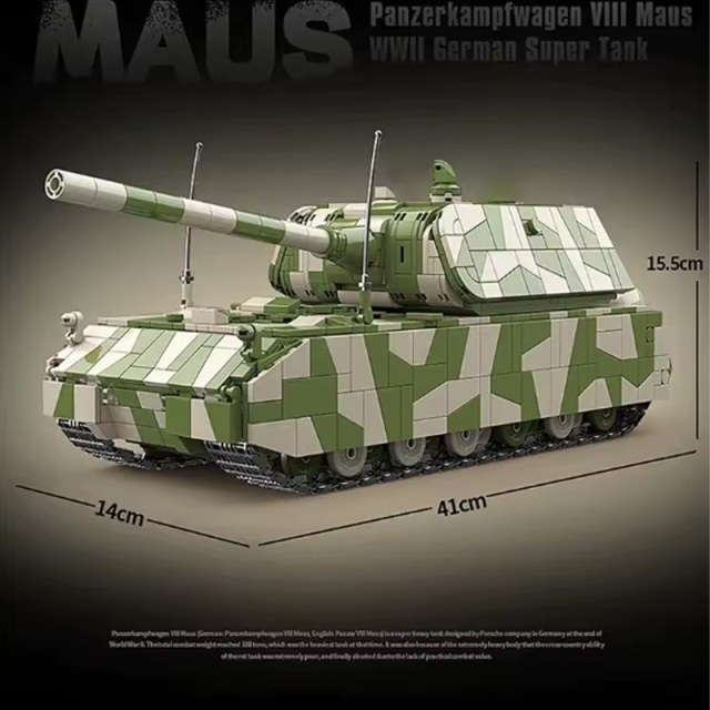 Military World War II Mouse Heavy Tank Building Block Toy Collection Model Children For Christmas And Birthday Gifts