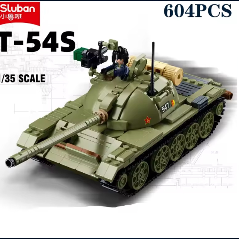 604PCS ARMY T-54S Medium Tank Model Bricks WW2 Tank Weapon Building Blocks Set With Figure Educational DIY Toys For Children