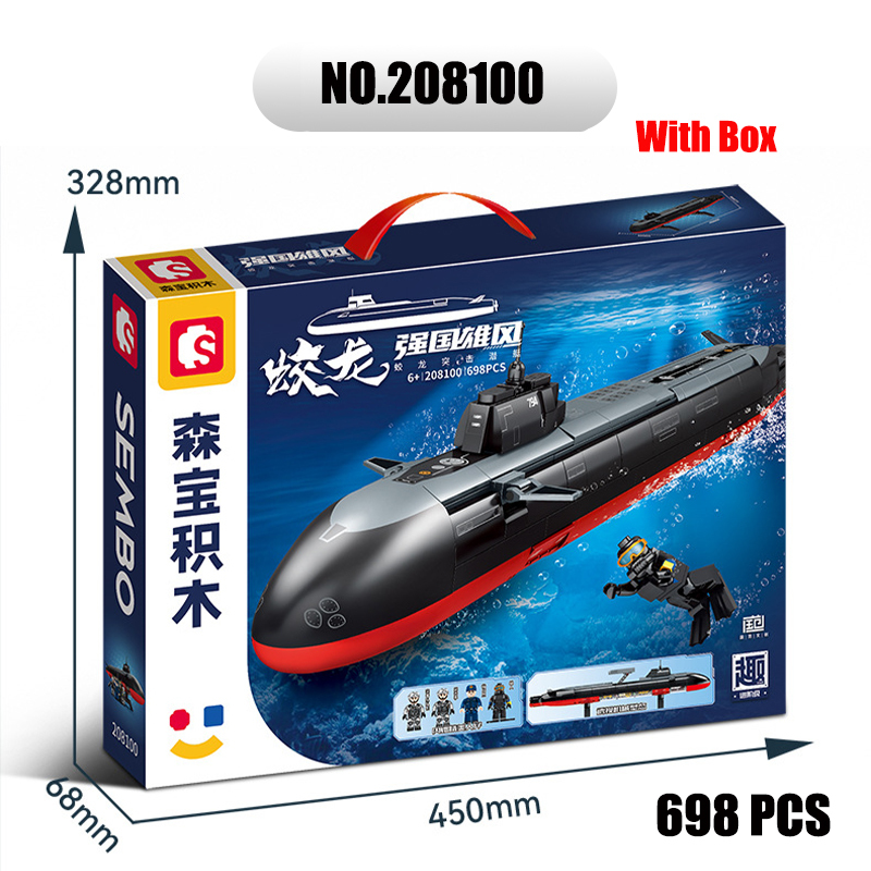Sembo 208100 MOC Military Building Blocks Jiaolong Assault Submarine 698PCS Gun Minifigure Weapons Toys Children Gifts