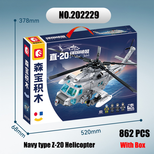Sembo 202229 MOC Military Building Blocks Navy type Z-20 Helicopter Minifigure Weapons Toys Children Gifts Boys Compatible