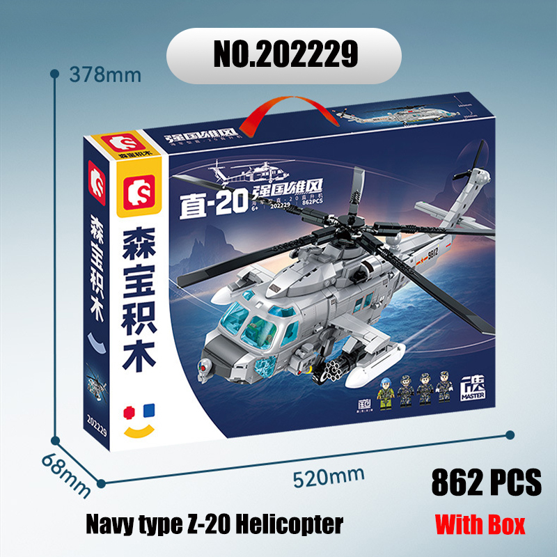 Sembo 202229 MOC Military Building Blocks Navy type Z-20 Helicopter Minifigure Weapons Toys Children Gifts Boys Compatible