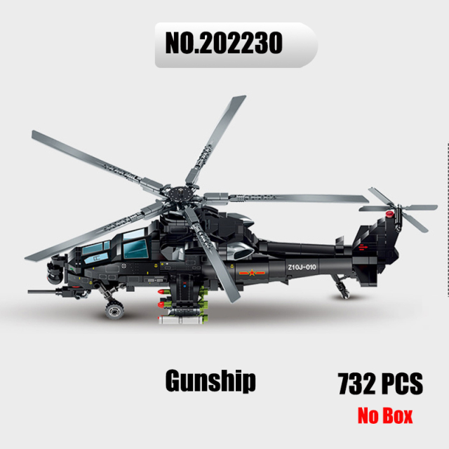 Sembo 202230 MOC Military Building Blocks WZ-10 Armed Helicopter Minifigure 732PCS Weapons Toys Children Gifts Boys Compatible