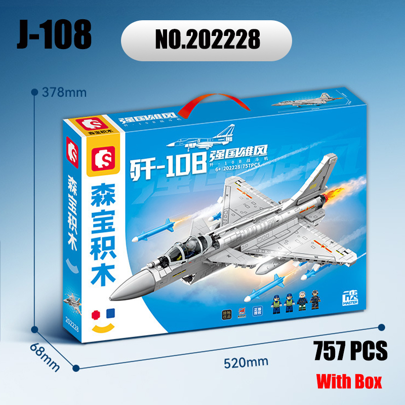 Sembo 202228 MOC Military Building Blocks J-108 Fighter 757PCS Gun Minifigure Weapons Toys Children Gifts Boys Compatible