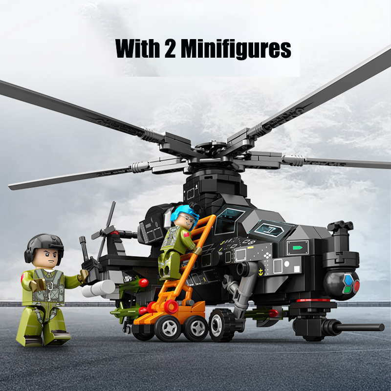 Sembo 202230 MOC Military Building Blocks WZ-10 Armed Helicopter Minifigure 732PCS Weapons Toys Children Gifts Boys Compatible