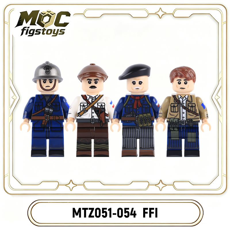 WW2 French Resistance FFI Rifleman Minifigures Building Block Rifleman Commander SMG Gun MP40 Historical Military Solider Toy Gifts MTZ051-054