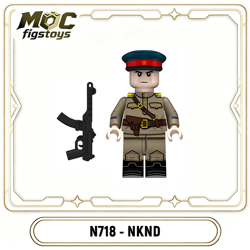 WW2 Soviet Solider NKVD Minifigures Building Blocks Internal Security Forces Lieutenant Major Private Military Compatible Gifts Toy N715-718