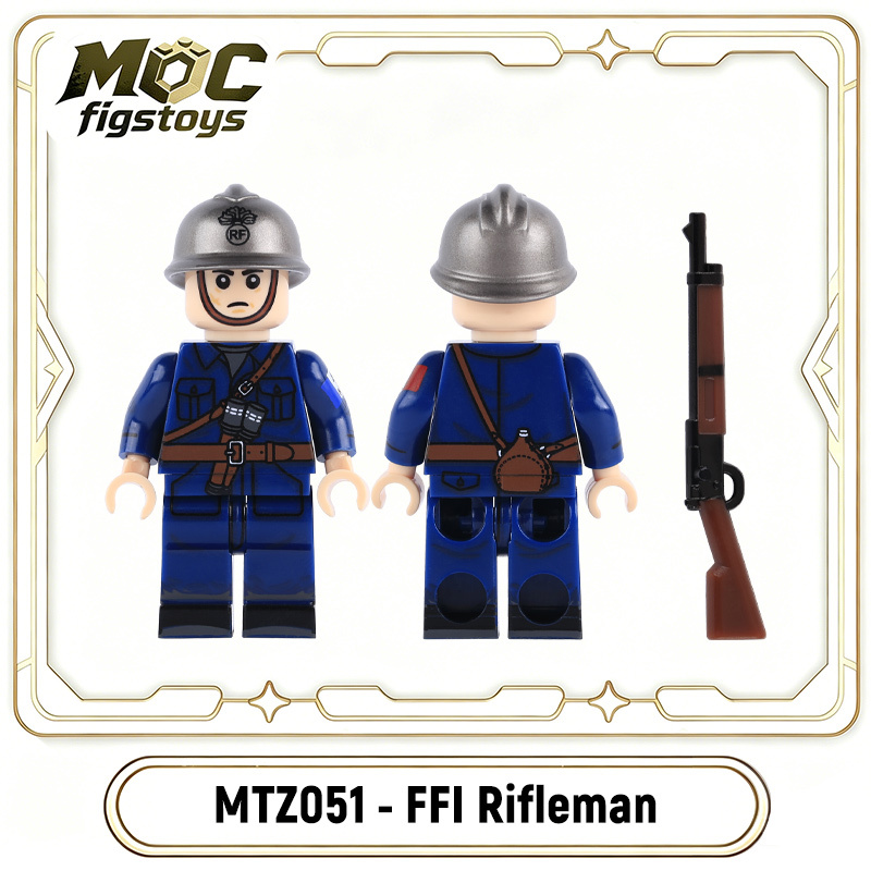 WW2 French Resistance FFI Rifleman Minifigures Building Block Rifleman Commander SMG Gun MP40 Historical Military Solider Toy Gifts MTZ051-054