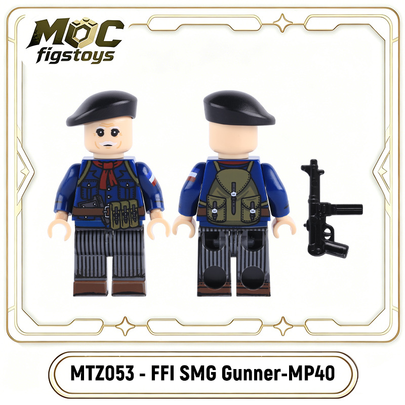 WW2 French Resistance FFI Rifleman Minifigures Building Block Rifleman Commander SMG Gun MP40 Historical Military Solider Toy Gifts MTZ051-054