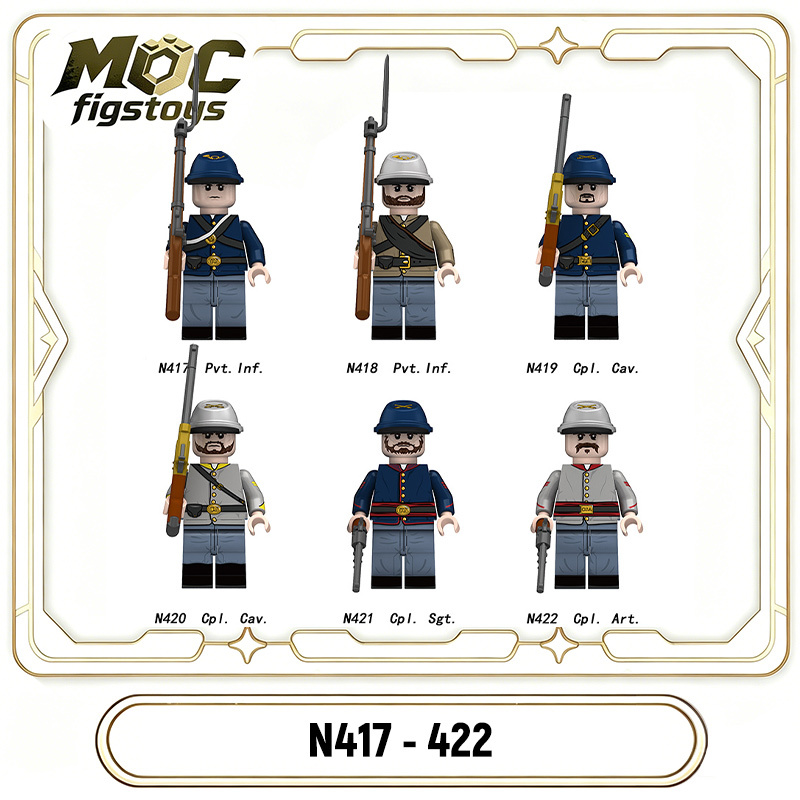 American Civil War Building Block Minifigure Union Confederate Soldier Historical Military Bricks Model Assembly Toy Gift N417-422