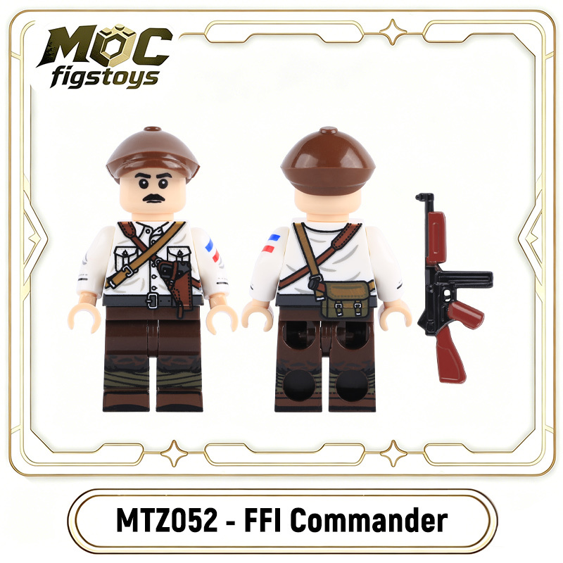 WW2 French Resistance FFI Rifleman Minifigures Building Block Rifleman Commander SMG Gun MP40 Historical Military Solider Toy Gifts MTZ051-054