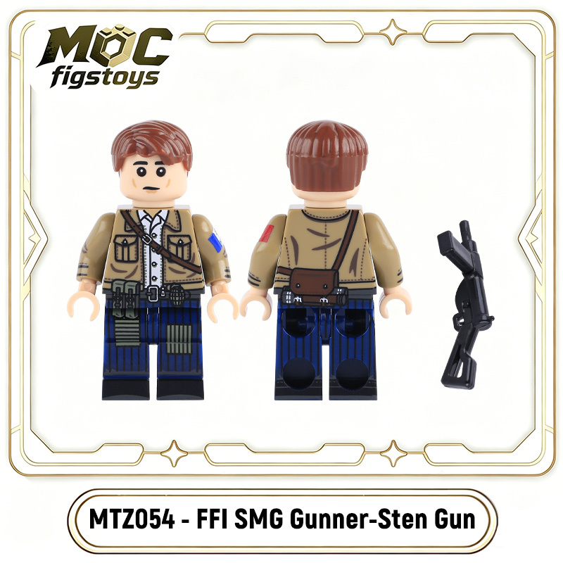 WW2 French Resistance FFI Rifleman Minifigures Building Block Rifleman Commander SMG Gun MP40 Historical Military Solider Toy Gifts MTZ051-054