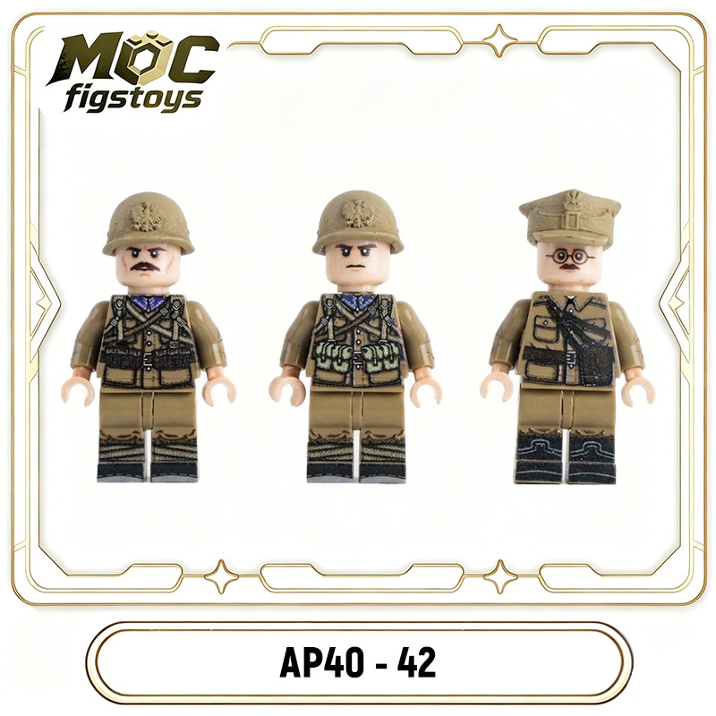 WWII Polish Army Soldier Minifigure UV Printed Building Block Military Infantry Officer Brick Toy Collectible Gifts AP40-42
