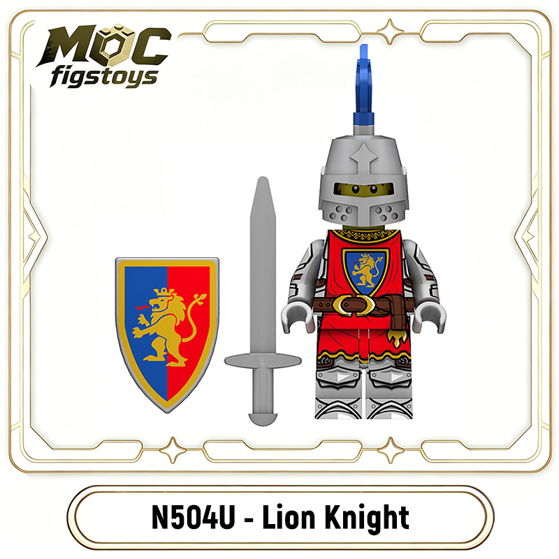 Medieval Castle Knight  Black Falcon Solider Lion Minifigures Building Blocks UV Printed Shield Spear Military Weapon Toys N501U-504U
