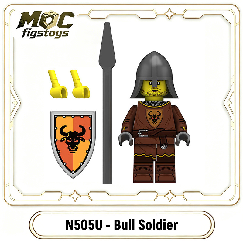Medieval Griffin Knight  Bull Solider Kraken Wrriors Minifigues Building Blocks UV Printed Military Shield Spear Weapon Toys N505U-510U