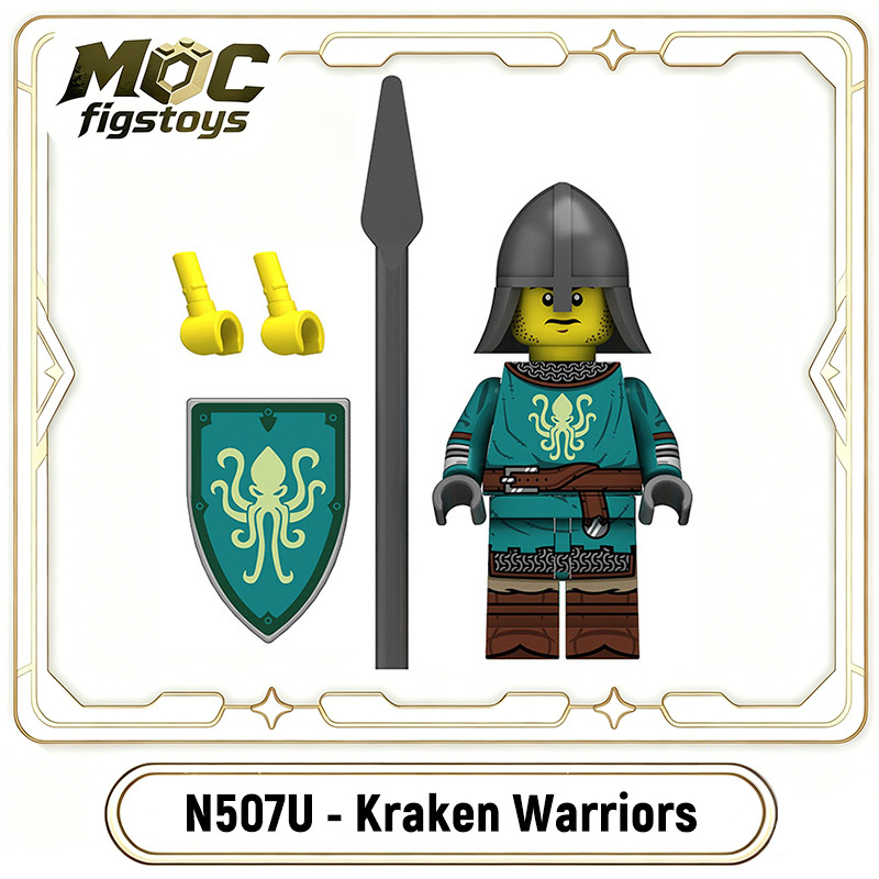Medieval Griffin Knight  Bull Solider Kraken Wrriors Minifigues Building Blocks UV Printed Military Shield Spear Weapon Toys N505U-510U