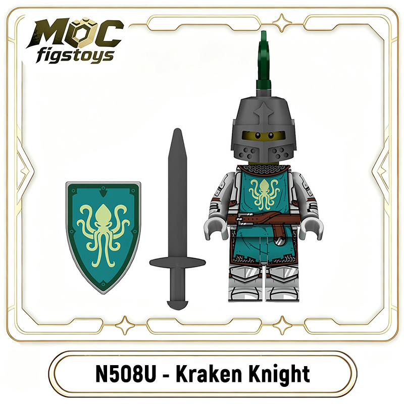 Medieval Griffin Knight  Bull Solider Kraken Wrriors Minifigues Building Blocks UV Printed Military Shield Spear Weapon Toys N505U-510U