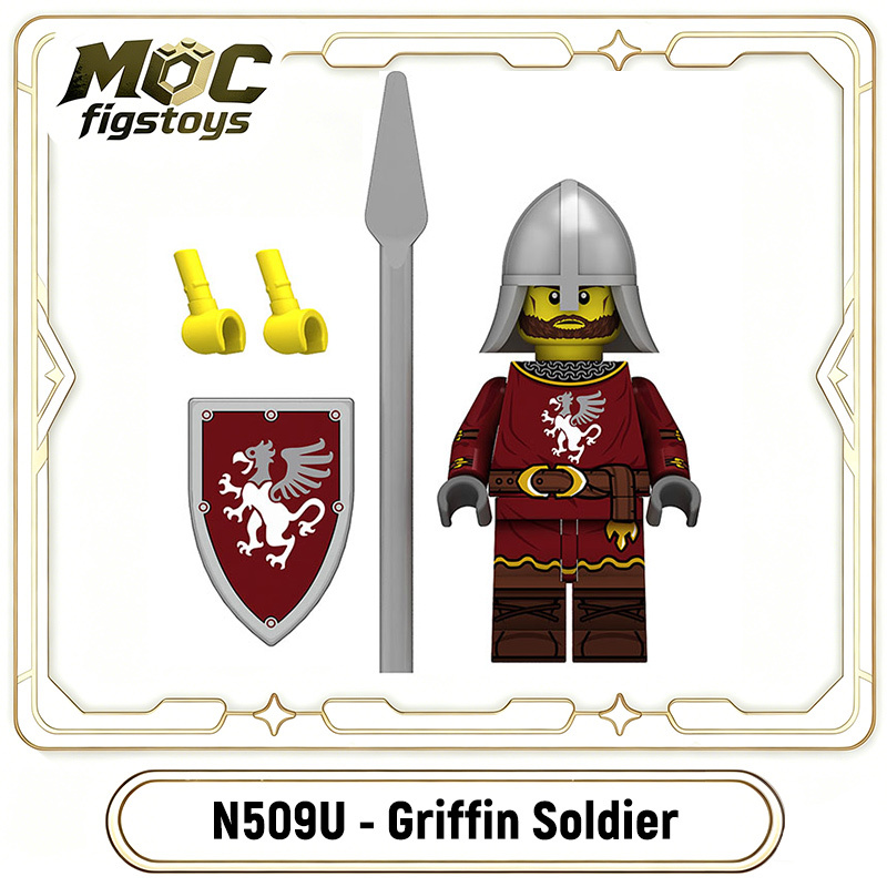 Medieval Griffin Knight  Bull Solider Kraken Wrriors Minifigues Building Blocks UV Printed Military Shield Spear Weapon Toys N505U-510U