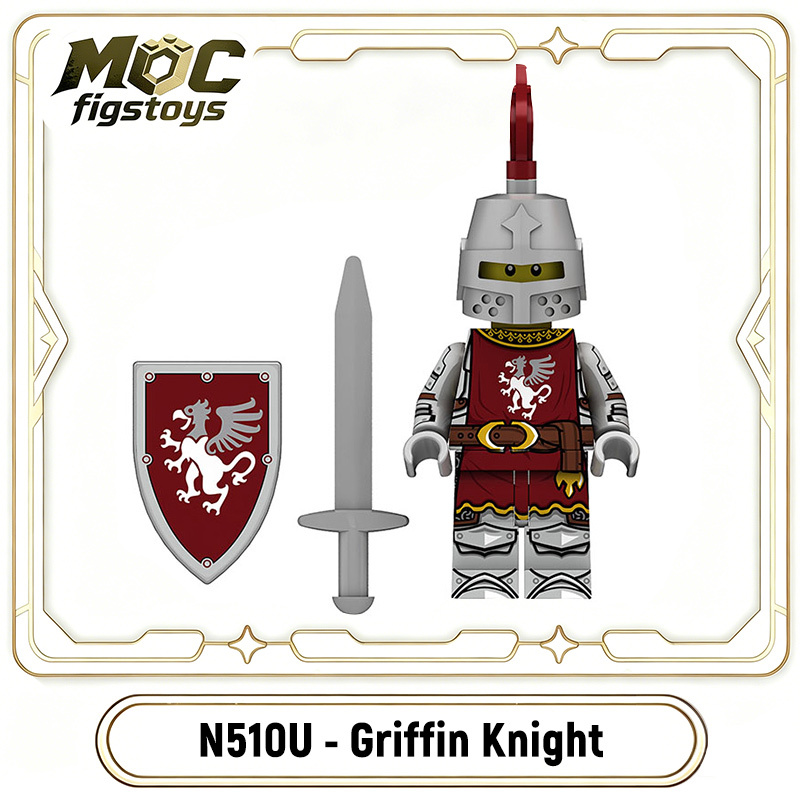 Medieval Griffin Knight  Bull Solider Kraken Wrriors Minifigues Building Blocks UV Printed Military Shield Spear Weapon Toys N505U-510U