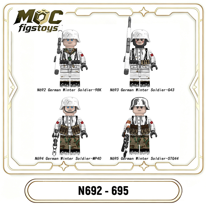 WW2 German Solider Winter Snow 98K Army Minifigures Building Blocks Infantry Military Weapon MP40 G43 STG44 Children Gifts Toys N692-695
