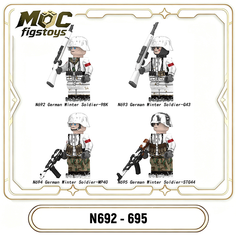 WW2 German Solider Winter Snow 98K Army Minifigures Building Blocks Infantry Military Weapon MP40 G43 STG44 Children Gifts Toys N692-695