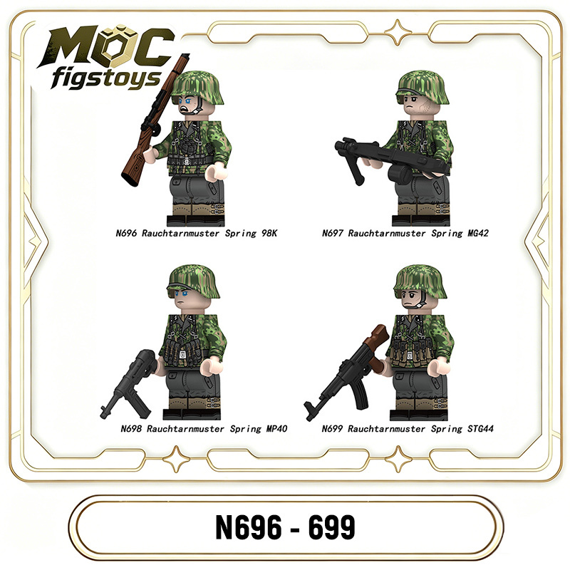 WW2 German Army Soldier Minifigures Rauchtarnmuster Spring Building Blocks Military Accessories MP40 STG44 98K Weapons Gifts Toy N696-699