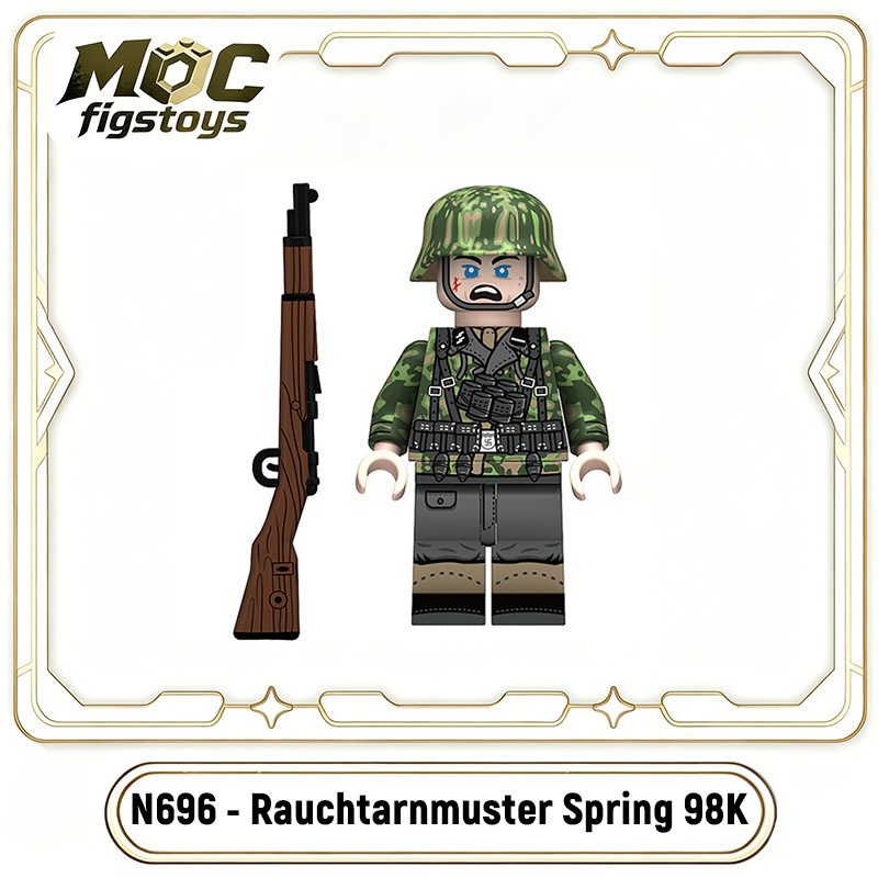 WW2 German Army Soldier Minifigures Rauchtarnmuster Spring Building Blocks Military Accessories MP40 STG44 98K Weapons Gifts Toy N696-699