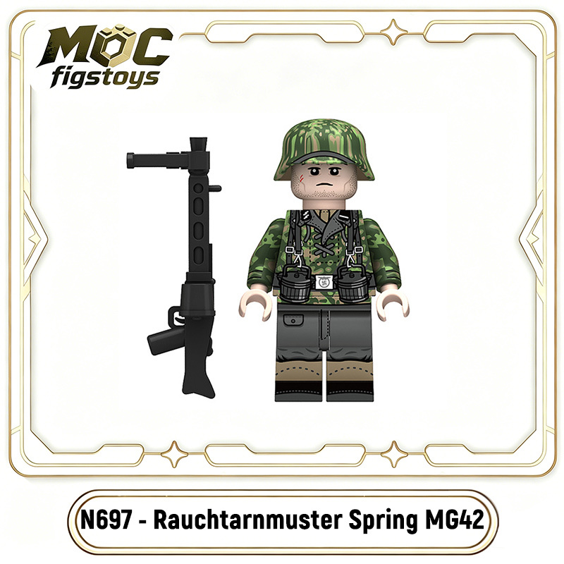 WW2 German Army Soldier Minifigures Rauchtarnmuster Spring Building Blocks Military Accessories MP40 STG44 98K Weapons Gifts Toy N696-699