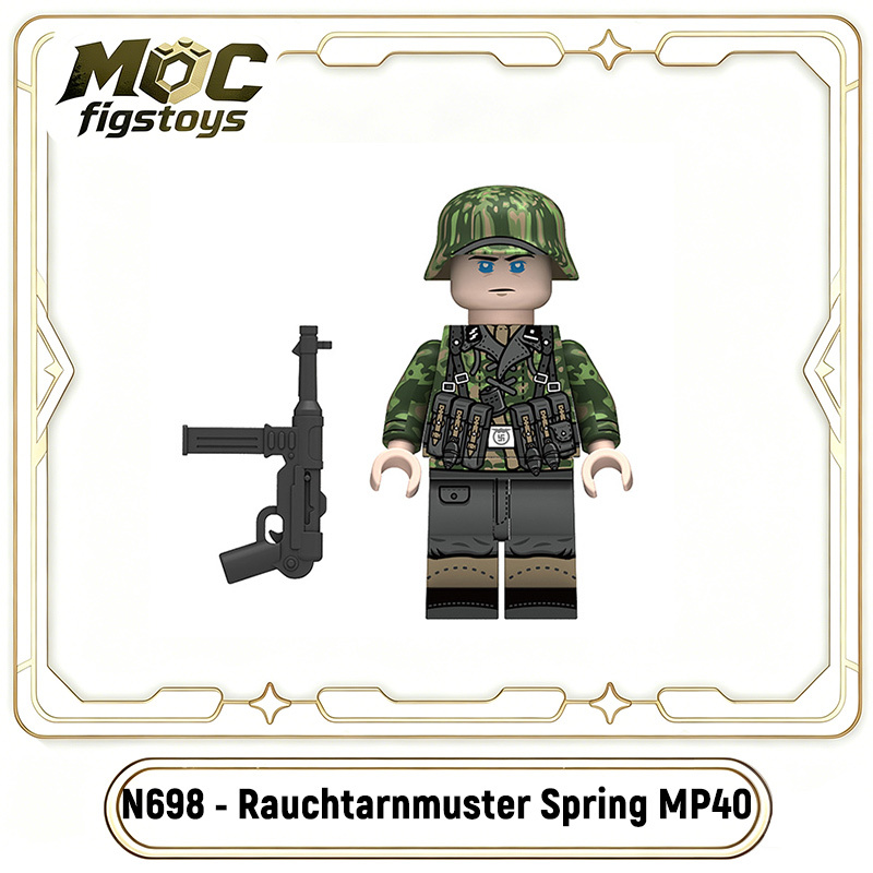 WW2 German Army Soldier Minifigures Rauchtarnmuster Spring Building Blocks Military Accessories MP40 STG44 98K Weapons Gifts Toy N696-699