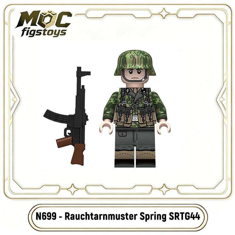 WW2 German Army Soldier Minifigures Rauchtarnmuster Spring Building Blocks Military Accessories MP40 STG44 98K Weapons Gifts Toy N696-699