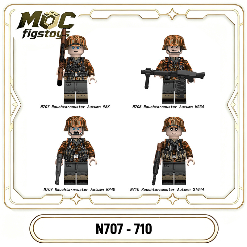 WW2 German Rauchtarnmuster Autumn Soldiers Minifigures Building Blocks MP40 STG44 MG34 Weapon Military Gifts Toy N707-710