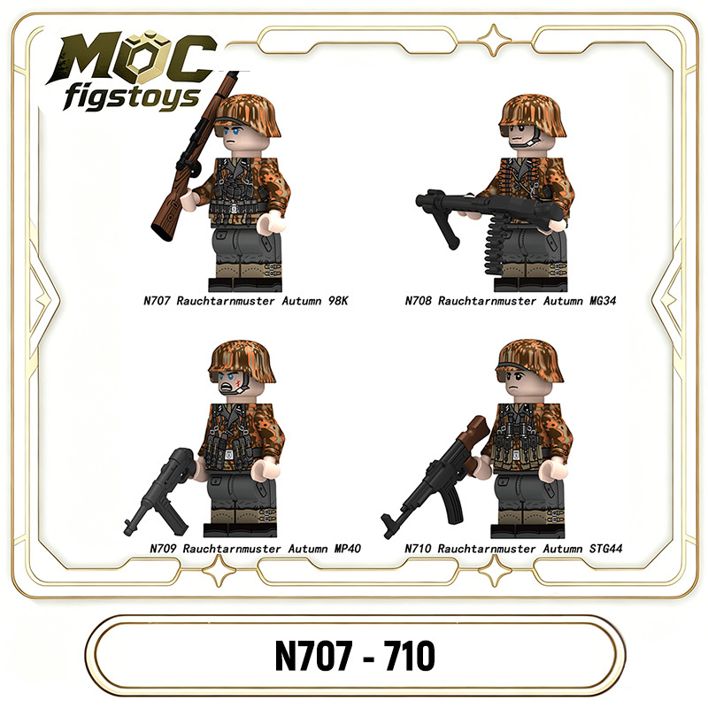 WW2 German Rauchtarnmuster Autumn Soldiers Minifigures Building Blocks MP40 STG44 MG34 Weapon Military Gifts Toy N707-710