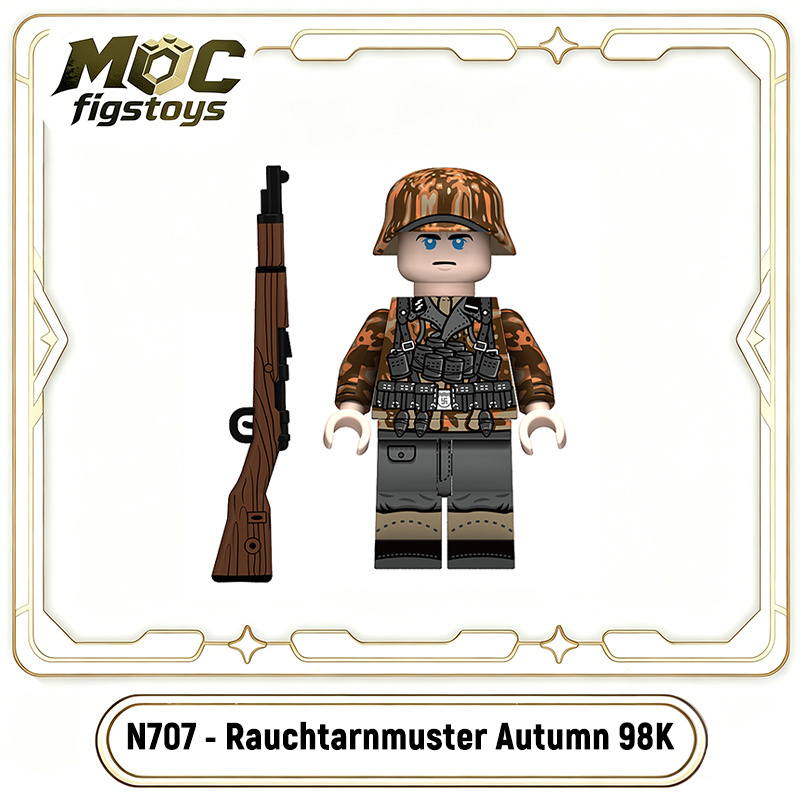 WW2 German Rauchtarnmuster Autumn Soldiers Minifigures Building Blocks MP40 STG44 MG34 Weapon Military Gifts Toy N707-710