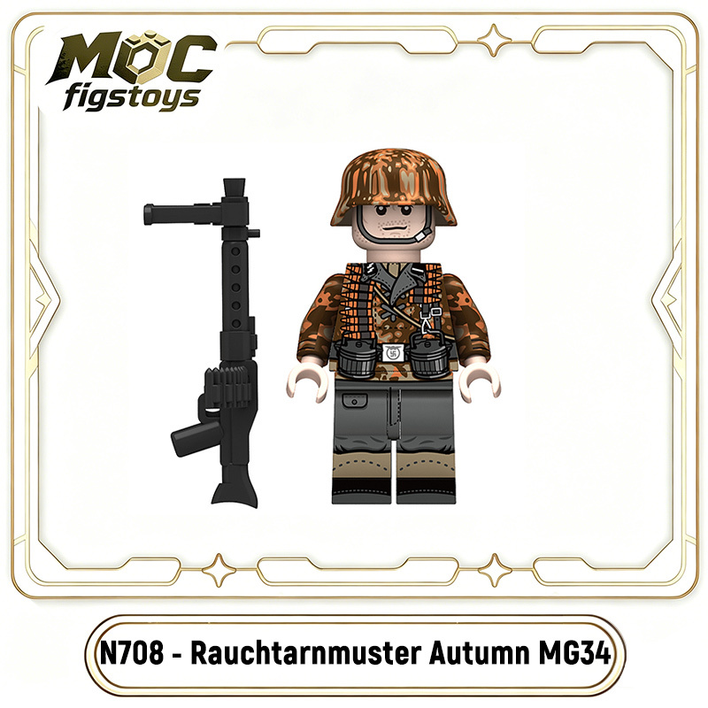 WW2 German Rauchtarnmuster Autumn Soldiers Minifigures Building Blocks MP40 STG44 MG34 Weapon Military Gifts Toy N707-710