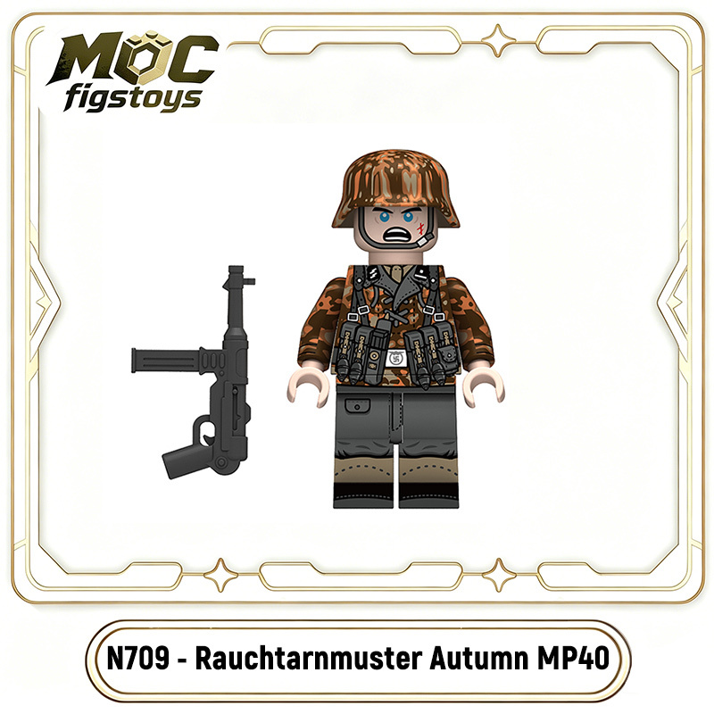 WW2 German Rauchtarnmuster Autumn Soldiers Minifigures Building Blocks MP40 STG44 MG34 Weapon Military Gifts Toy N707-710