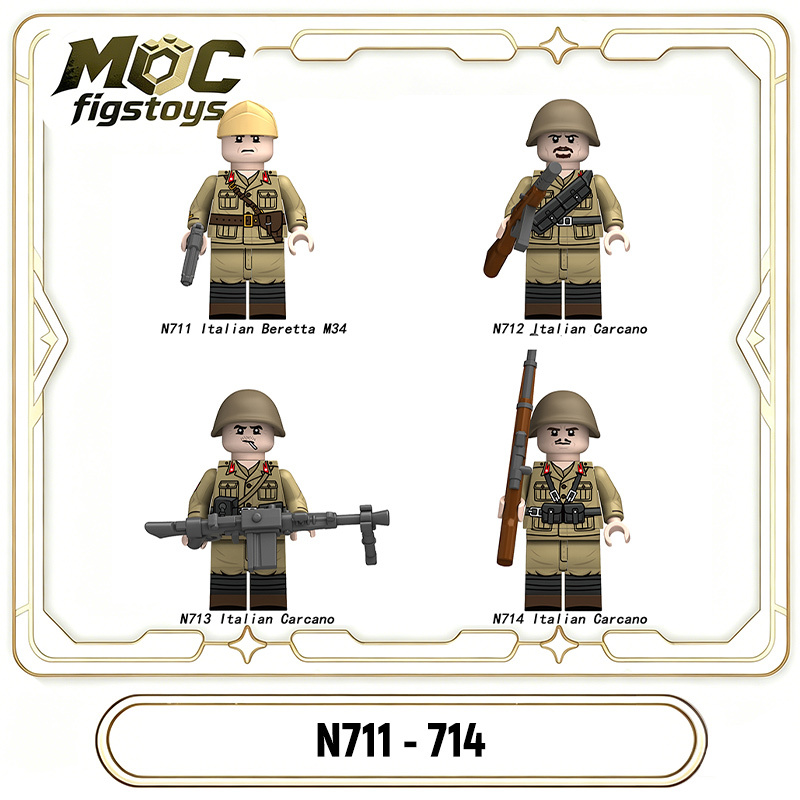 WW2 Italian Solider Carcano Infantry Military Minifigures Building Blocks Army Beretta M34 MP40 Weapon Compatible Gifts Toy N711-714