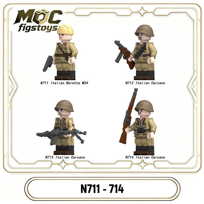 WW2 Italian Solider Carcano Infantry Military Minifigures Building Blocks Army Beretta M34 MP40 Weapon Compatible Gifts Toy N711-714