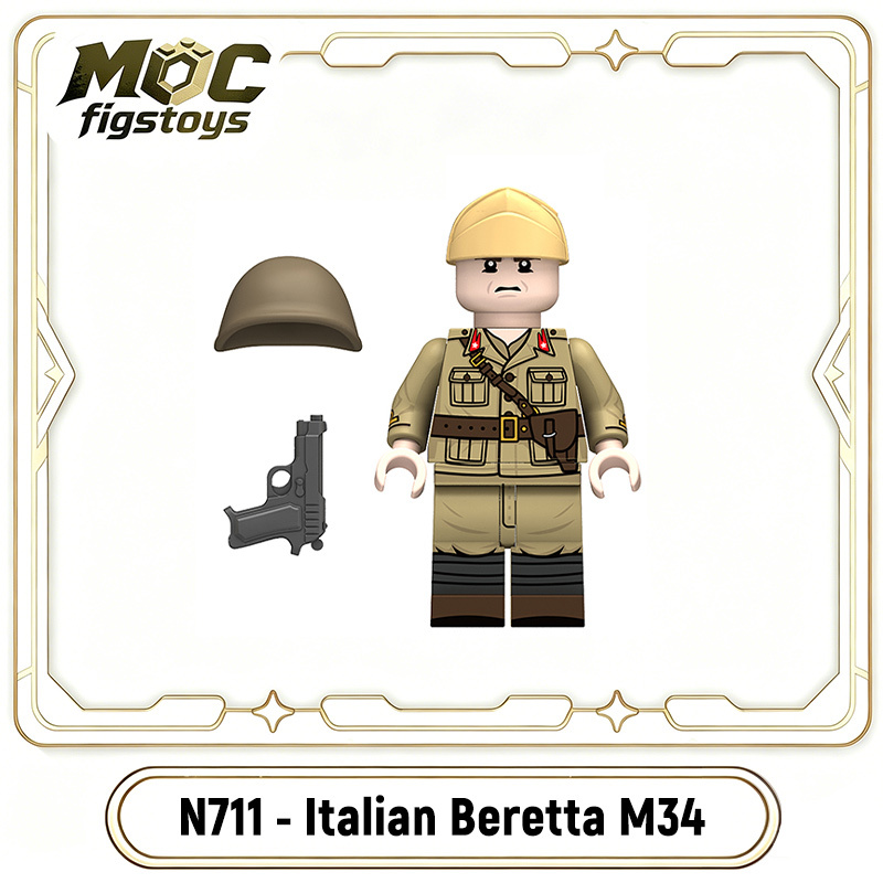 WW2 Italian Solider Carcano Infantry Military Minifigures Building Blocks Army Beretta M34 MP40 Weapon Compatible Gifts Toy N711-714