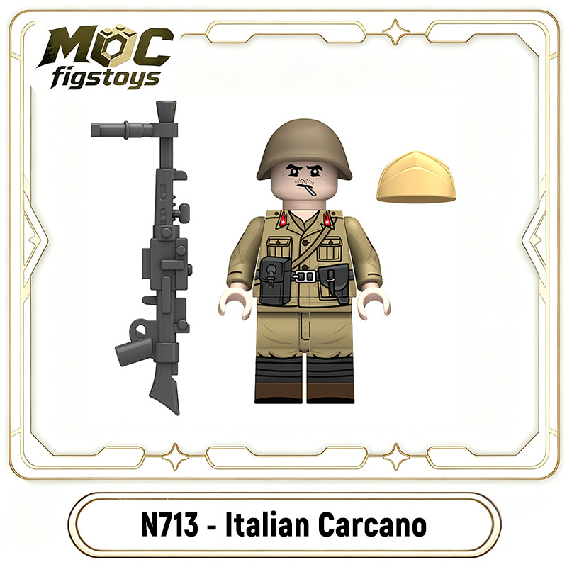 WW2 Italian Solider Carcano Infantry Military Minifigures Building Blocks Army Beretta M34 MP40 Weapon Compatible Gifts Toy N711-714