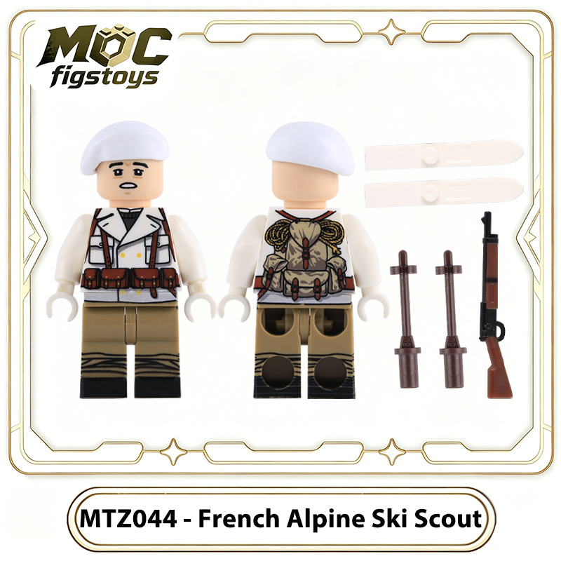 WW2 French Mountain Infantry Alpine Troops Building Blocks Winter Soliders Minifigures Battles of Narvik Military Weapons Toys Gifts MTZ043-046