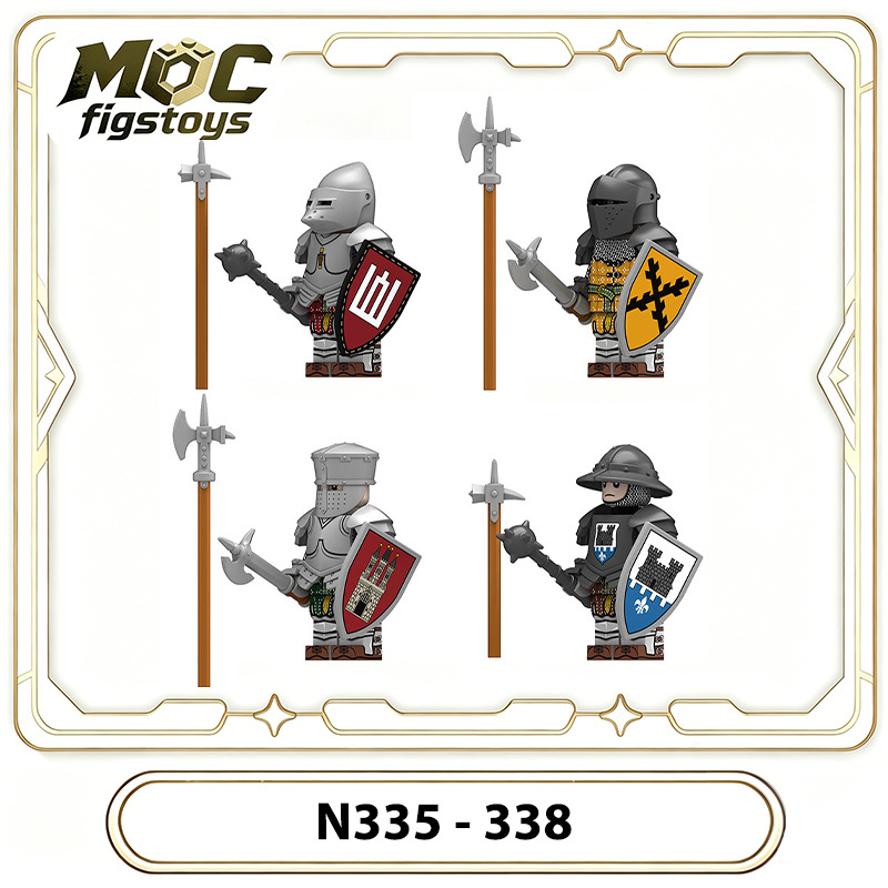 Medieval Knight Three-Tower Solider Lily Kraken Wrriors Minifigures Building BlocksGediminid Stagward Shield Spear Weapon Toys N335-338