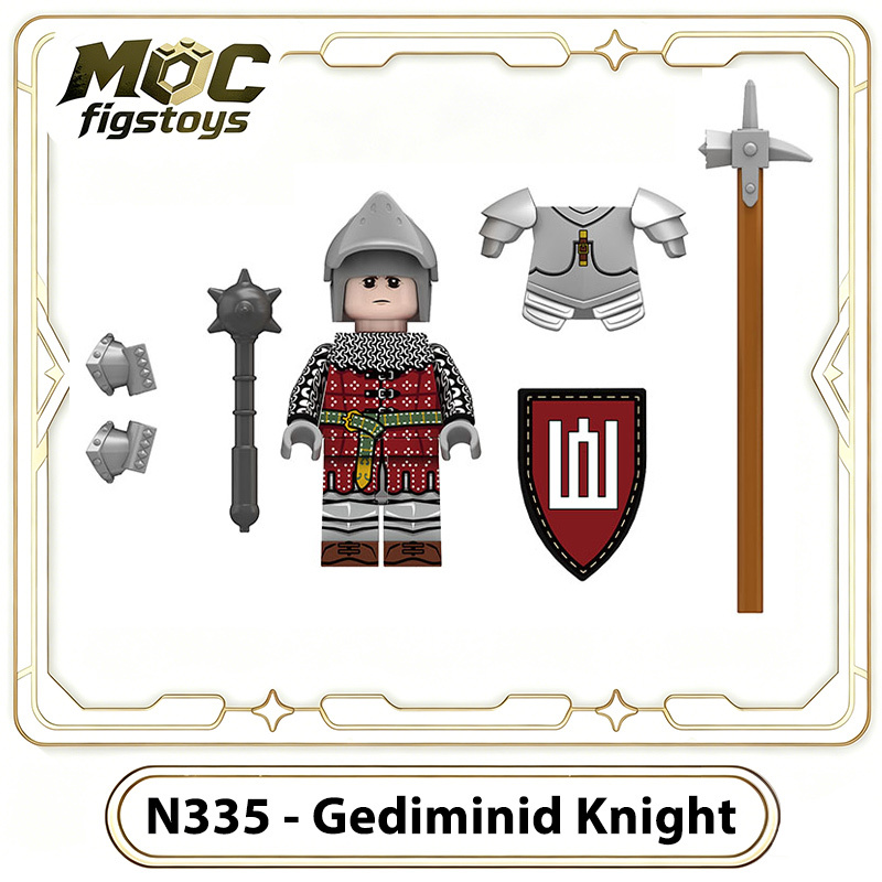 Medieval Knight Three-Tower Solider Lily Kraken Wrriors Minifigures Building BlocksGediminid Stagward Shield Spear Weapon Toys N335-338