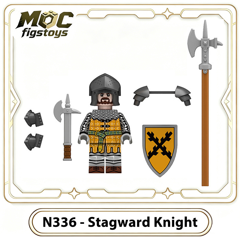 Medieval Knight Three-Tower Solider Lily Kraken Wrriors Minifigures Building BlocksGediminid Stagward Shield Spear Weapon Toys N335-338
