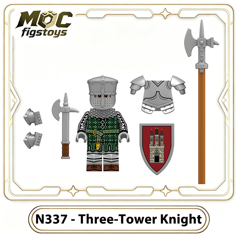 Medieval Knight Three-Tower Solider Lily Kraken Wrriors Minifigures Building BlocksGediminid Stagward Shield Spear Weapon Toys N335-338